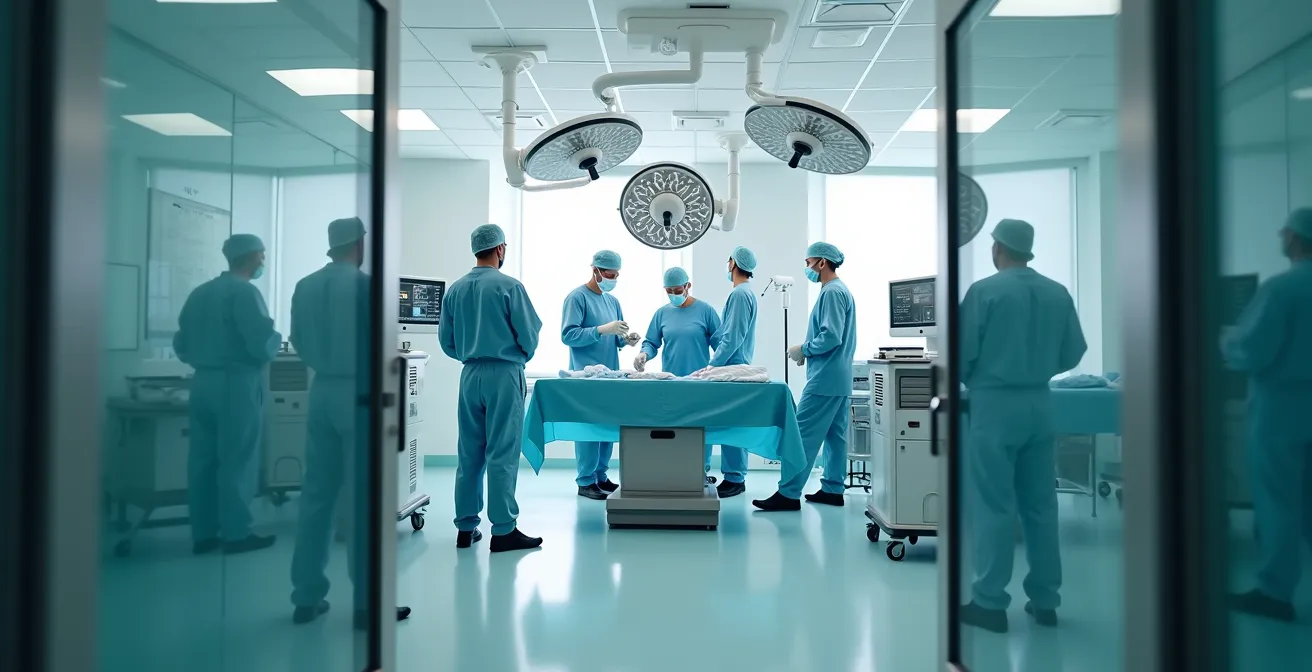 Sala operatoria moderna con équipe chirurgica al lavoro