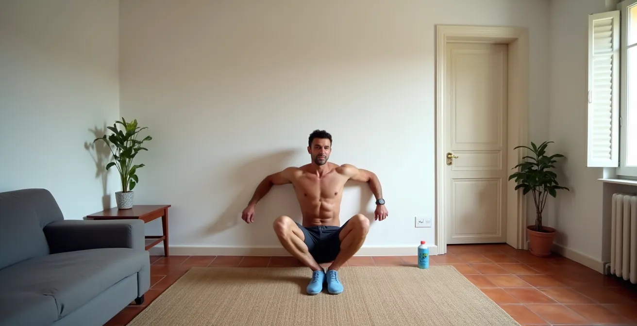 Routine di esercizi silenziosi in un piccolo appartamento italiano