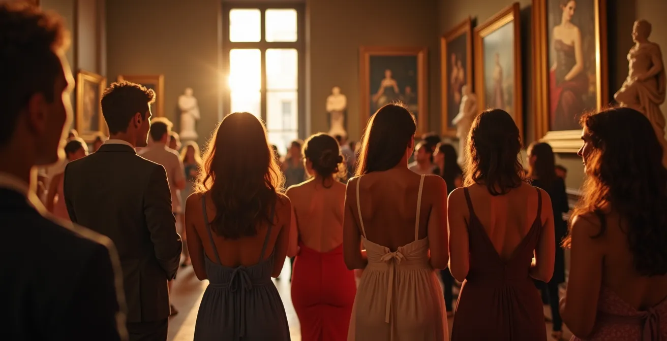 Visitatori che godono di un museo italiano durante un'apertura serale speciale