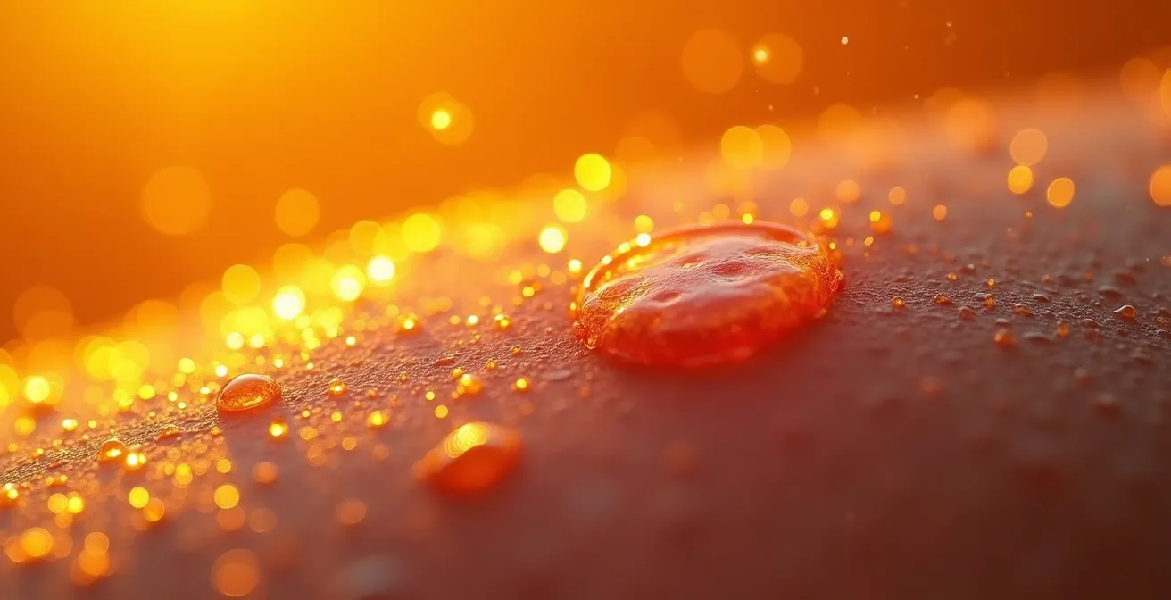 Sezione microscopica della pelle che mostra la diversa penetrazione dei raggi solari negli strati cutanei