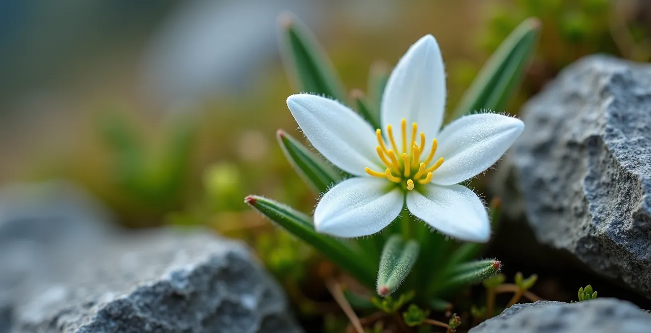 Stella alpina che cresce tra le rocce calcaree delle Alpi italiane