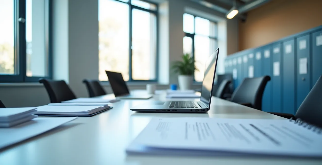 Ufficio risorse umane con documentazione amministrativa organizzata per pratiche immigrazione